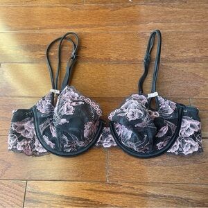 Victoria’s Secret Sexy Little Things Lace Pink Black Floral Unlined Bra 34B